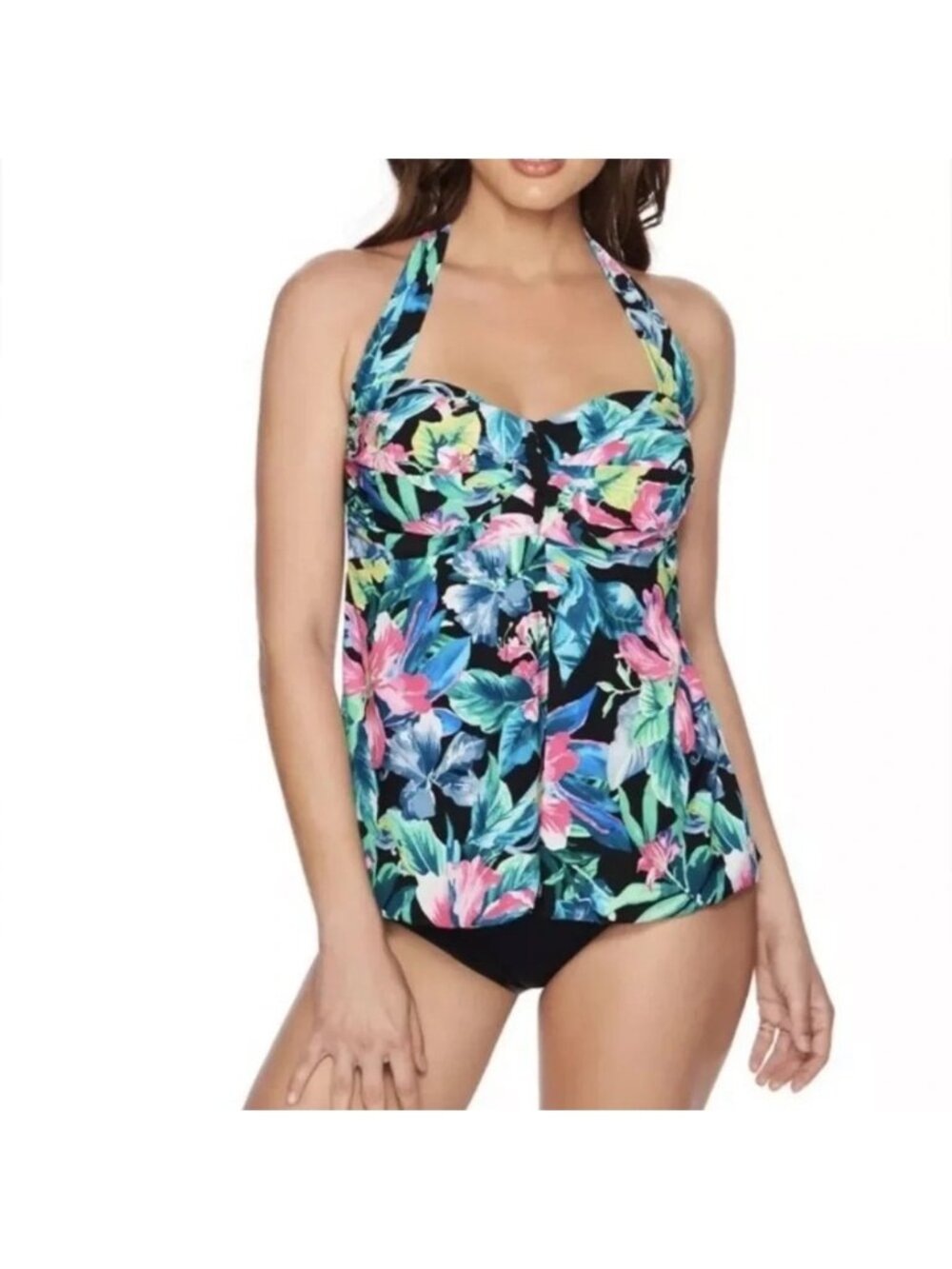 NEW Trimshaper Romance Riley Floral Halter Tankini Top - Size 14